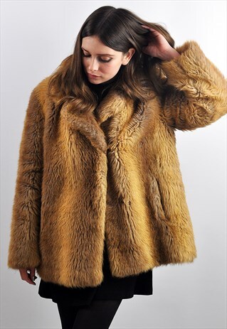VINTAGE AMBER FAUX FUR COAT