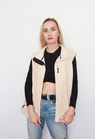 VINTAGE CREAM BEIGE FLEECE GILET JACKET