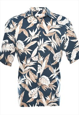 Vintage Pierre Cardin Foliage Print Navy & Cream Hawaiian Sh