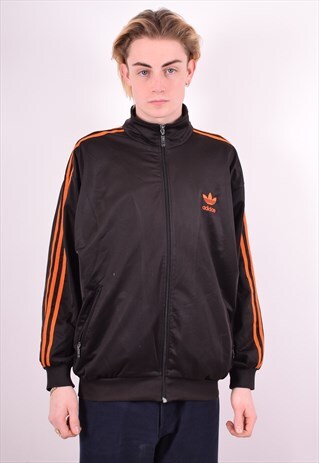 ADIDAS MENS VINTAGE TRACKSUIT TOP JACKET MEDIUM BLACK 90'S