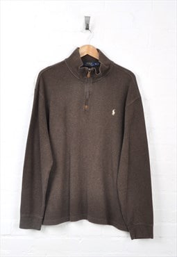Vintage Ralph Lauren 1/4 Zip Sweater Brown XXL CV1797