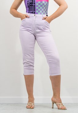 Vintage 90's capri pants in purple white check pattern