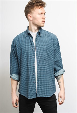 VINTAGE CORDUROY CORD SHIRT BLUE
