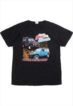 Vintage  Gildan T Shirt Jeep Silvan Beach 2019 Black Medium