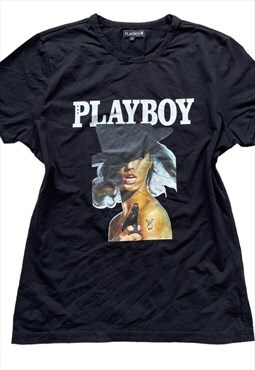 Vintage Y2k Playboy T-Shirt Graphic Grunge Black Festival