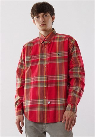 VINTAGE POLO RALPH LAUREN 90S RED PLAID CHECK LONG SLEEVE