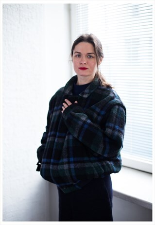 VINTAGE 80'S CHECKED WOOL BOMBER JACKET