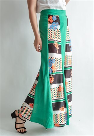 VINTAGE 70S MAXI BOHO SKIRT IN ABSTRACT PATTERN