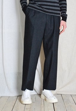 Vintage 90s Dark Grey Minimalist Wool Blend Pleated Pants