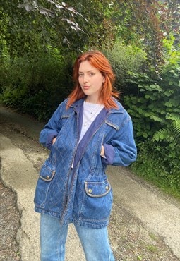 Vintage Size L Denim Trench Jacket in Blue