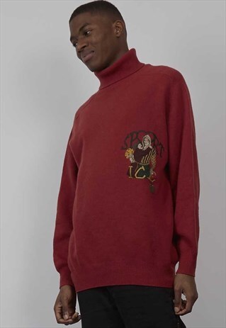 VINTAGE 90'S ICEBERG RED ROLL-NECK KNIT JUMPER