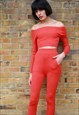OFF SHOULDER CROPPED KNITTED TOP AND LEGGINGS SUITS SET