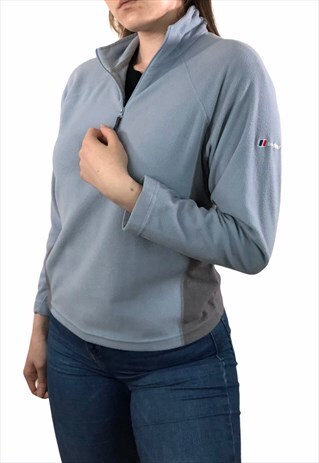 WOMENS VINTAGE BERGHAUS FLEECE BLUE JACKET QUARTER ZIP TOP