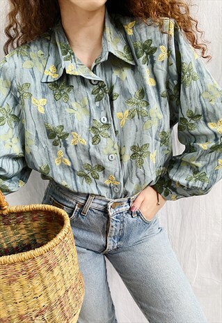 VINTAGE 70S FLORAL BOTANICA BOHEME BLOUSE TOP PARISIAN CHIC