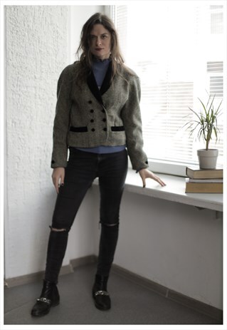 VINTAGE 80'S BLACK/WHITE WOOL DOUBLE BREASTED JACKET