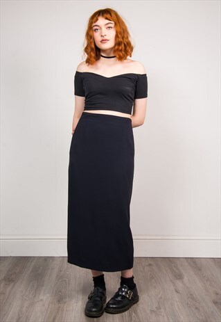 VINTAGE 90'S NAVY BLUE SMART GRUNGE MIDI SKIRT