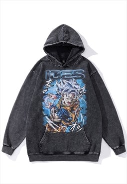 Anime hoodie Japanese cartoon pullover grunge jumper in grey