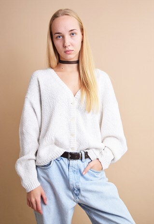 90'S RETRO NEUTRAL KNITTED MINIMALIST OVERSIZED CARDIGAN TOP