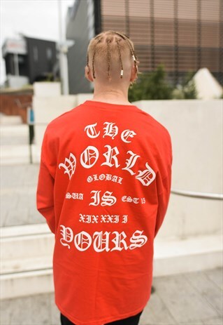 'THE WORLD IS YOURS' LONG SLEEVE TOP RED