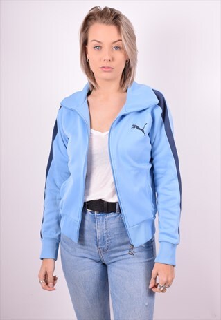 PUMA WOMENS VINTAGE TRACKSUIT TOP JACKET MEDIUM BLUE 90'S
