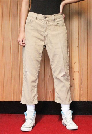 VINTAGE 1990S LEVI'S BEIGE CORD CROPPED JEANS