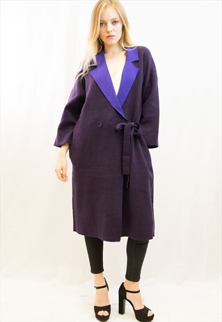 FINE KNIT OVERSIZE LONGLINE WOOL BLEND JACKET COAT(PURPLE)
