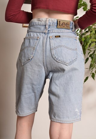 VINTAGE LEE HIGH WAIST SHORTS IN BLUE DENIM