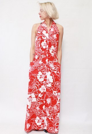 VINTAGE 70'S BEAUTIFUL FLOWER MAXI SLEEVELESS DRESS