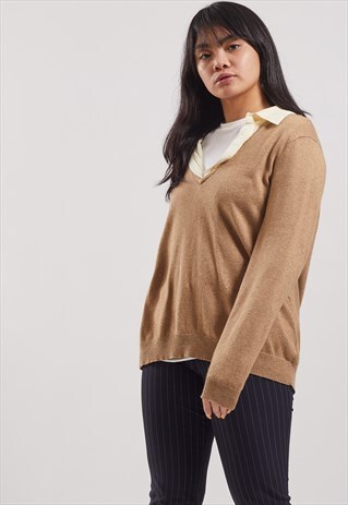 VINTAGE RALPH LAUREN V-NECK COLLARD JUMPER