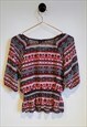 VINTAGE 90S RED AND WHITE ABSTRACT AZTEC PRINT BLOUSE SIZE L