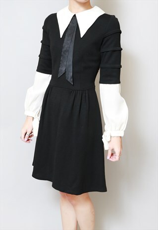 VINTAGE 1960'S BLACK PEGGY PAGE PETER PAN COLLAR DRESS