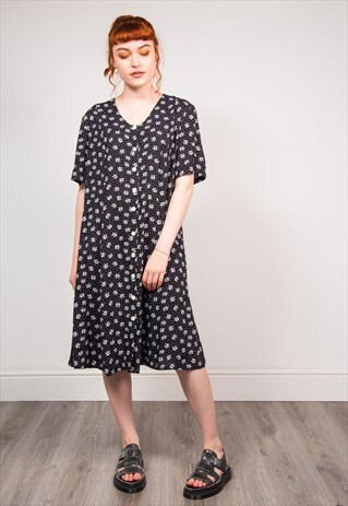 90'S VINTAGE CUTE FLORAL PATTERN MIDI DRESS