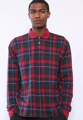 VINTAGE POLO RALPH LAUREN RUGBY POLO SHIRT RED CHECKED