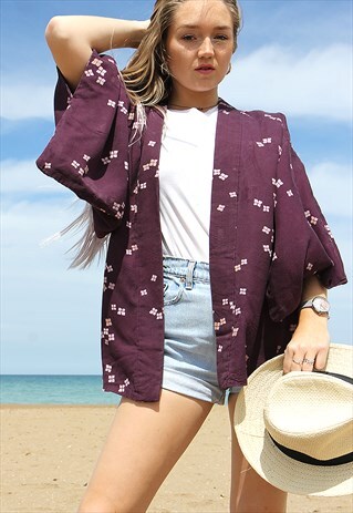 ORIGINAL VINTAGE PURPLE PRINT KIMONO JACKET