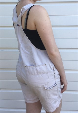 WOMENS VINTAGE 90S TOMMY HILFIGER DUNGAREES BEIGE SHORTS