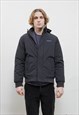 VINTAGE 90S MINIMAL BLACK WORKWEAR HOODIE JACKET UNISEX S