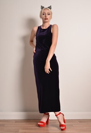 VINTAGE 90S HALLOWEEN SLEEVELESS MAXI DRESS IN PURPLE VELVET