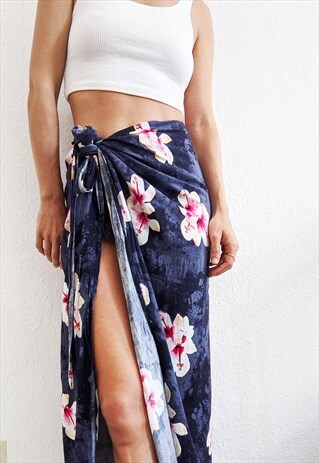 VINTAGE FLOWER PRINT HAWAIIAN WRAP SKIRT