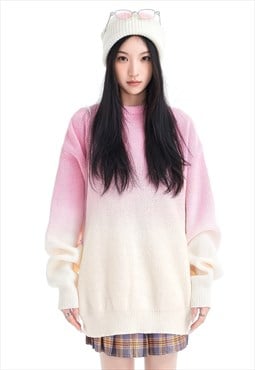 Gradient sweater tie-dye jumper knitted Barbie top in pink