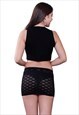 SEE THROUGH BLACK LYCRA LACE HUG FITTED SHORT MINI SKIRT