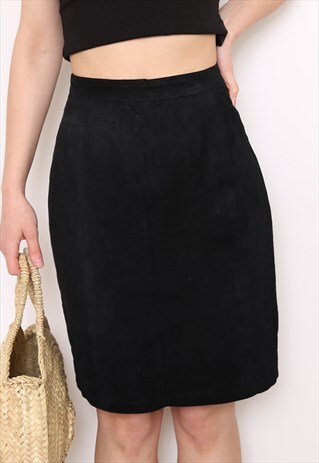 VINTAGE 80S BLACK SUEDE PENCIL SKIRT