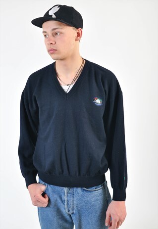 VINTAGE V NECK JUMPER IN BLUE