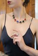 VINTAGE 80S COLORFUL CHUNKY GLASS BEAD NECKLACE IN GOLD