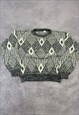 VINTAGE KNITTED JUMPER ABSTRACT PATTERNED GRANDAD SWEATER