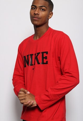 VINTAGE NIKE BIG LOGO SPELLOUT LONG SLEEVE T-SHIRT RED