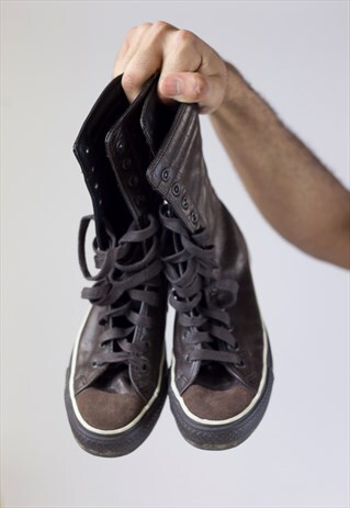 VINTAGE CONVERSE BROWN LEATHER HIGH-TOP TRAINERS