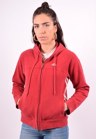 ADIDAS WOMENS VINTAGE HOODIE JACKET SMALL RED 90'S