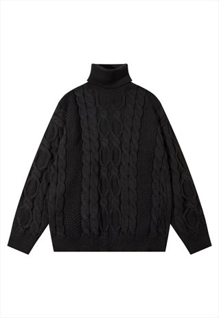 Classic cable knit turtleneck preppy everyday jumper black