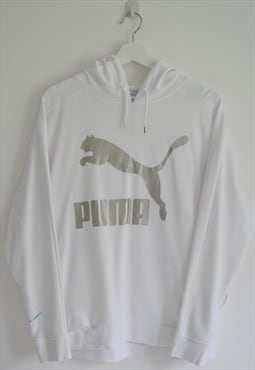 Vintage Puma White Hoodie - Medium Size