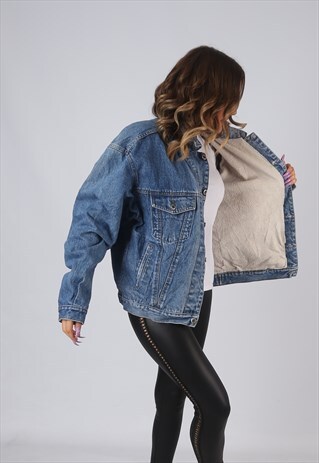 DENIM JACKET OVERSIZED FITTED SHERPA LINED UK 14 - 16 (DKDA)